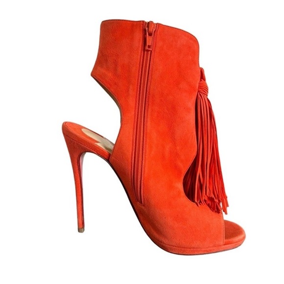 Christian Louboutin Women's Sz 37 US 7 Otoka Tassel Orange Suede Ankle Boots - Picture 3 of 12
